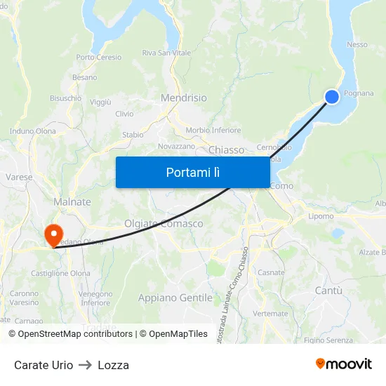 Carate Urio to Lozza map