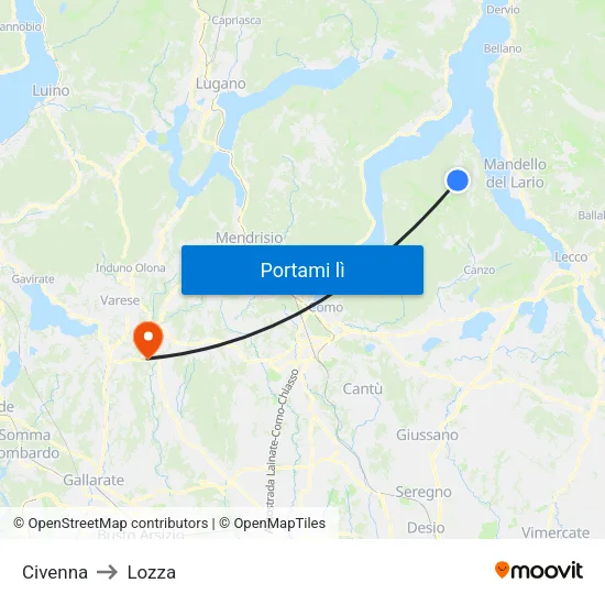Civenna to Lozza map
