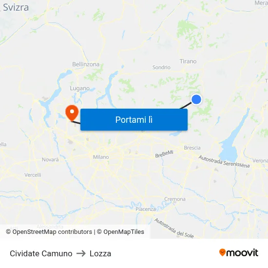 Cividate Camuno to Lozza map