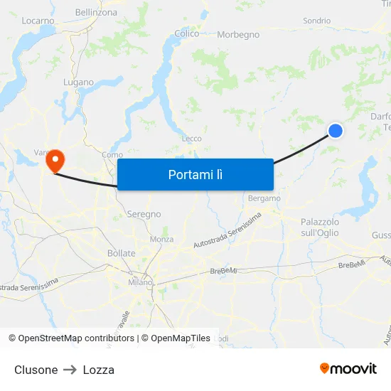 Clusone to Lozza map