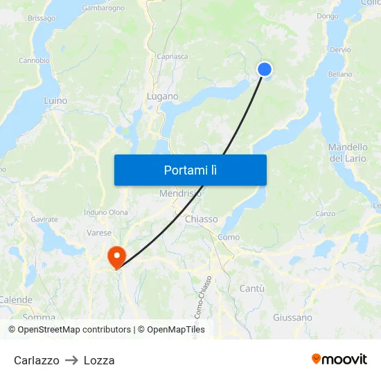 Carlazzo to Lozza map