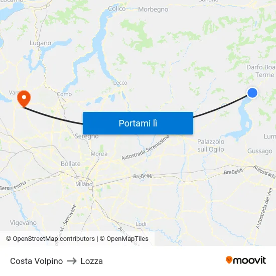Costa Volpino to Lozza map