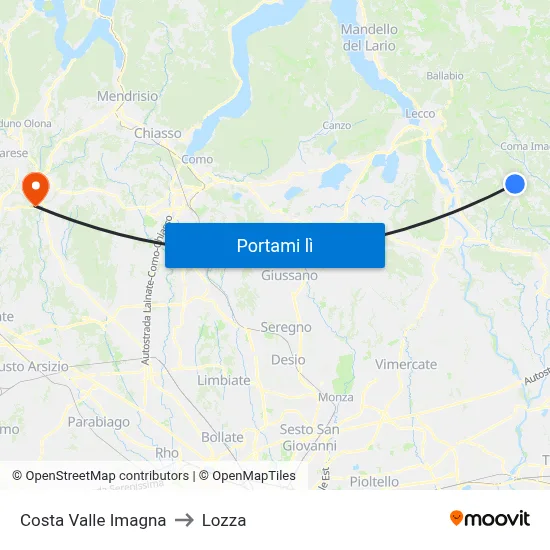 Costa Valle Imagna to Lozza map