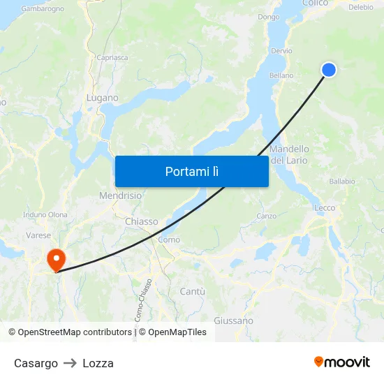 Casargo to Lozza map