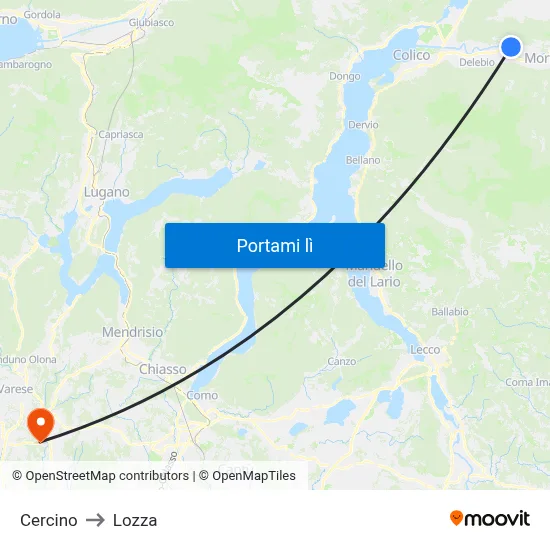 Cercino to Lozza map
