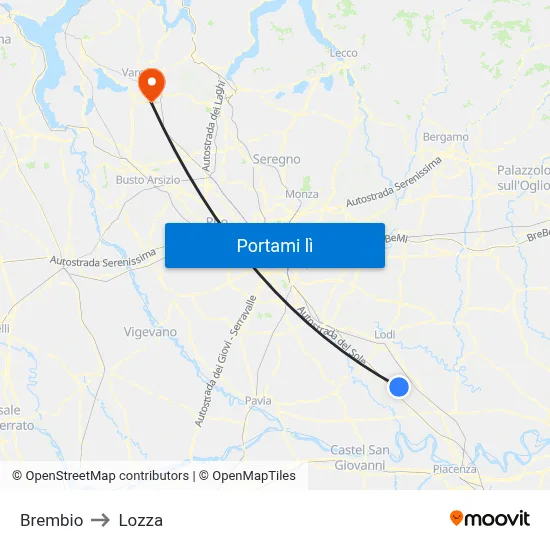 Brembio to Lozza map