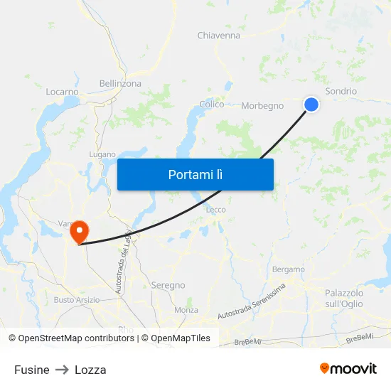 Fusine to Lozza map