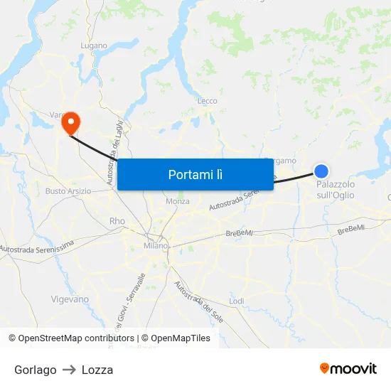 Gorlago to Lozza map