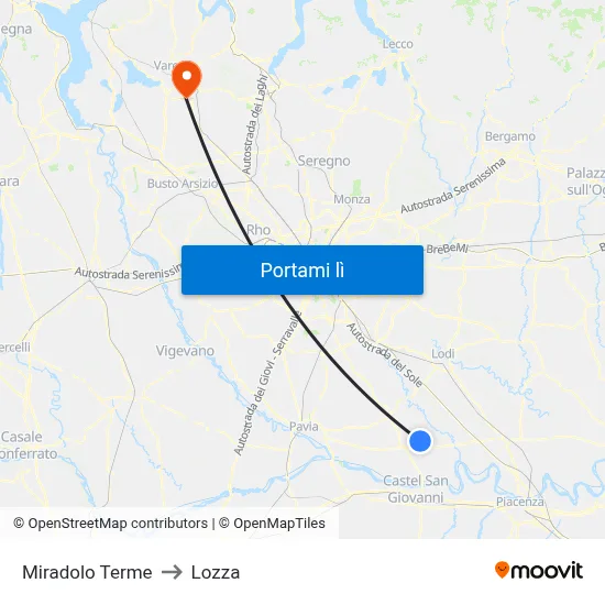 Miradolo Terme to Lozza map