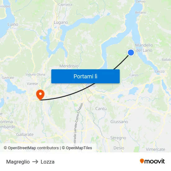 Magreglio to Lozza map