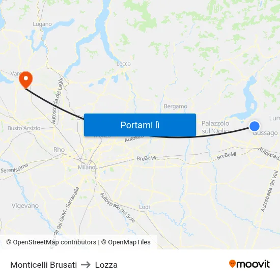 Monticelli Brusati to Lozza map