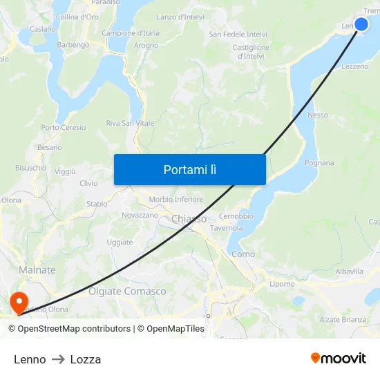 Lenno to Lozza map
