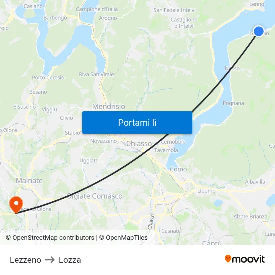 Lezzeno to Lozza map