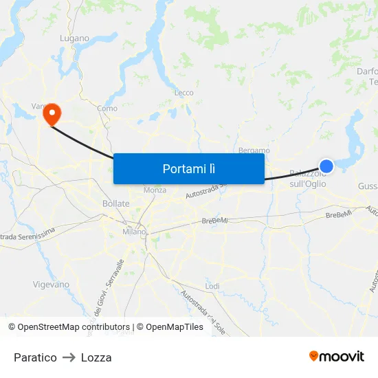 Paratico to Lozza map