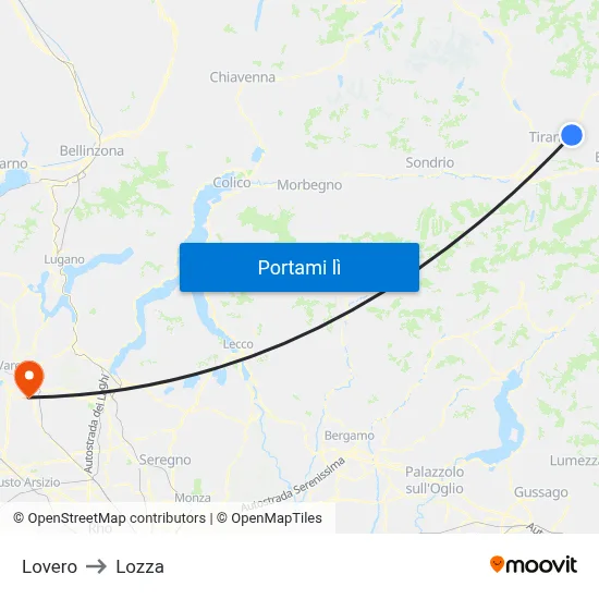 Lovero to Lozza map