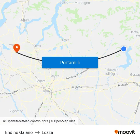 Endine Gaiano to Lozza map