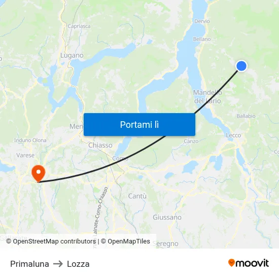 Primaluna to Lozza map