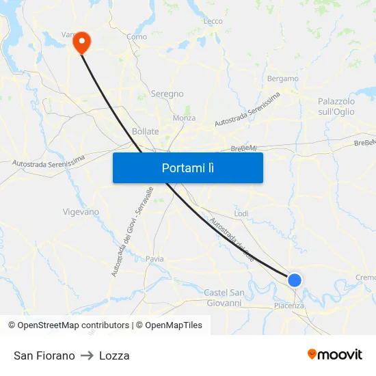 San Fiorano to Lozza map