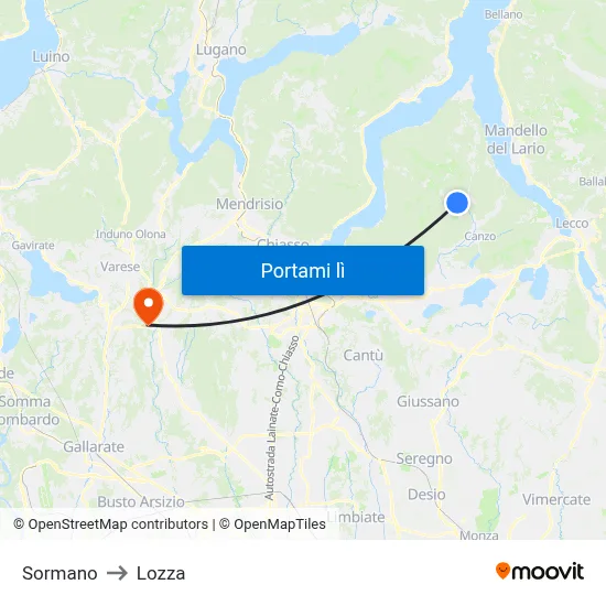 Sormano to Lozza map