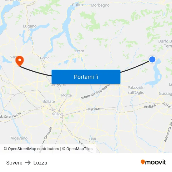 Sovere to Lozza map