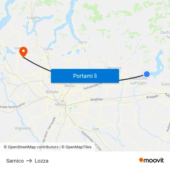 Sarnico to Lozza map