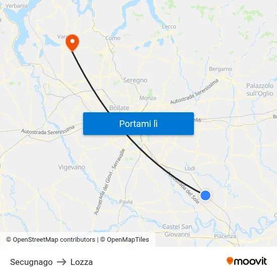 Secugnago to Lozza map