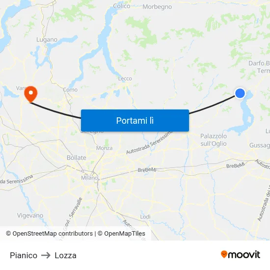 Pianico to Lozza map
