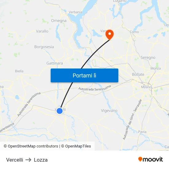 Vercelli to Lozza map