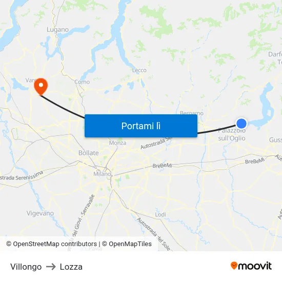 Villongo to Lozza map