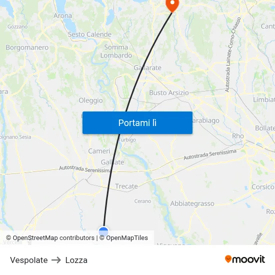 Vespolate to Lozza map