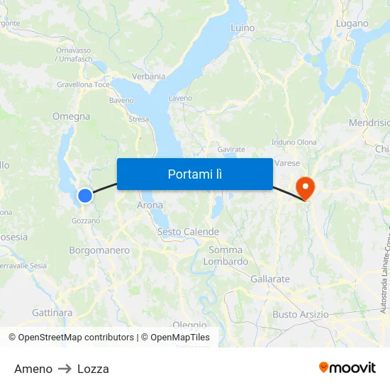 Ameno to Lozza map