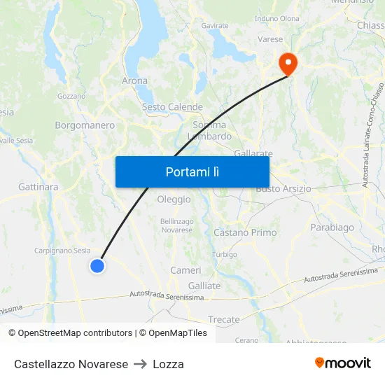 Castellazzo Novarese to Lozza map