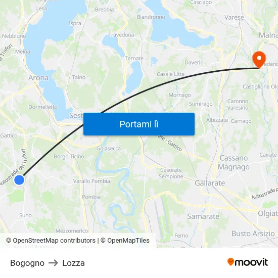 Bogogno to Lozza map