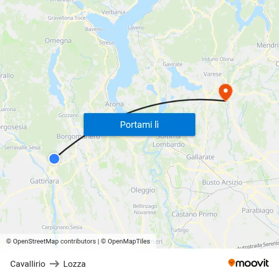 Cavallirio to Lozza map
