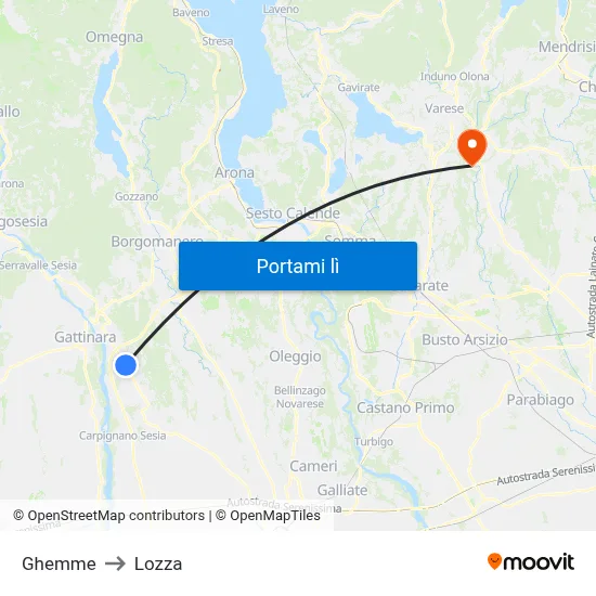 Ghemme to Lozza map