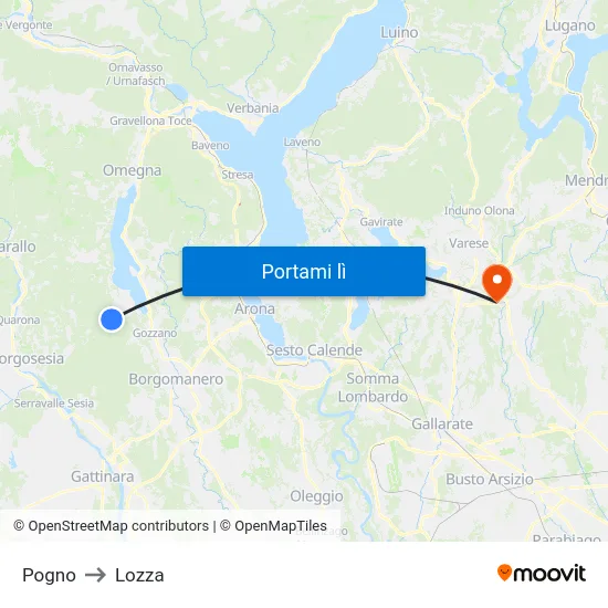 Pogno to Lozza map