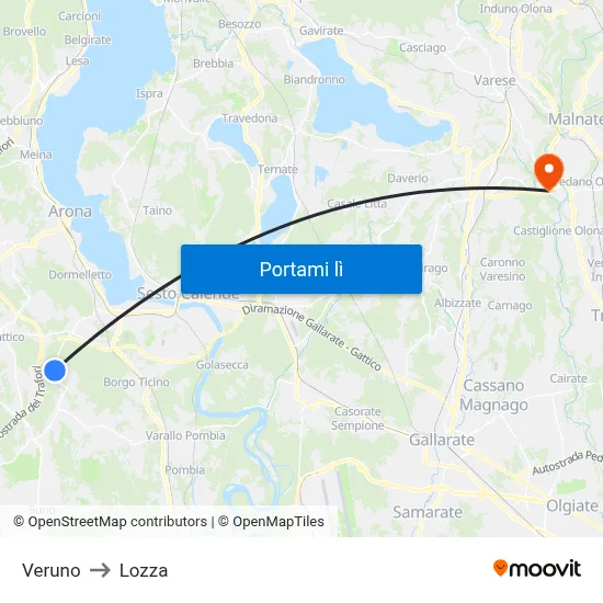 Veruno to Lozza map
