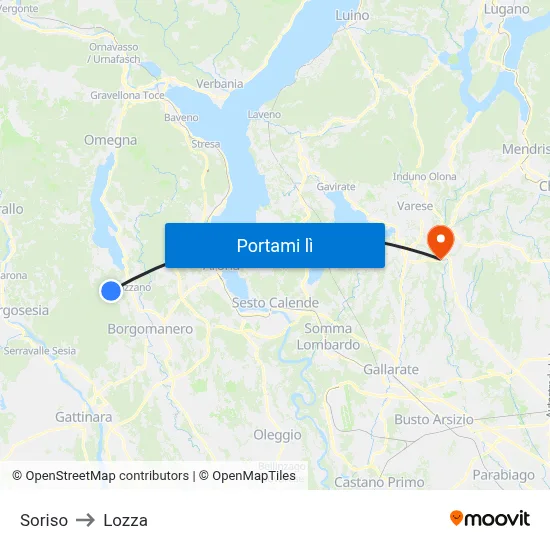 Soriso to Lozza map