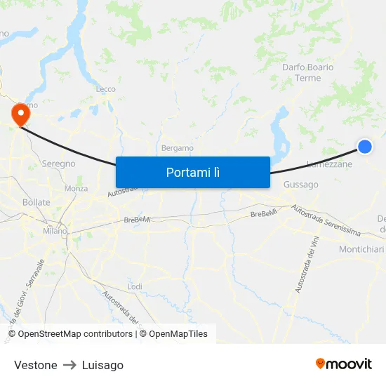 Vestone to Luisago map