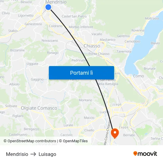 Mendrisio to Luisago map