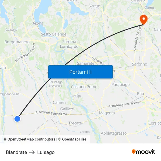 Biandrate to Luisago map