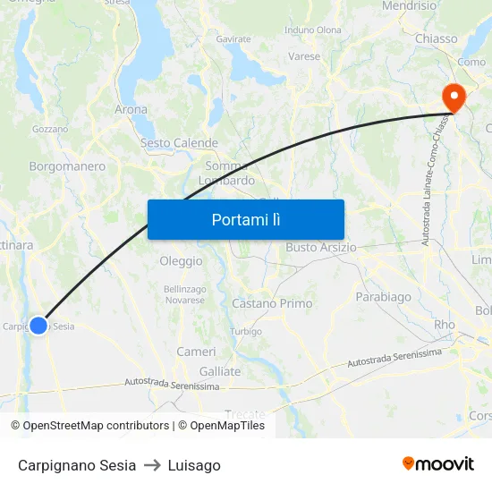 Carpignano Sesia to Luisago map