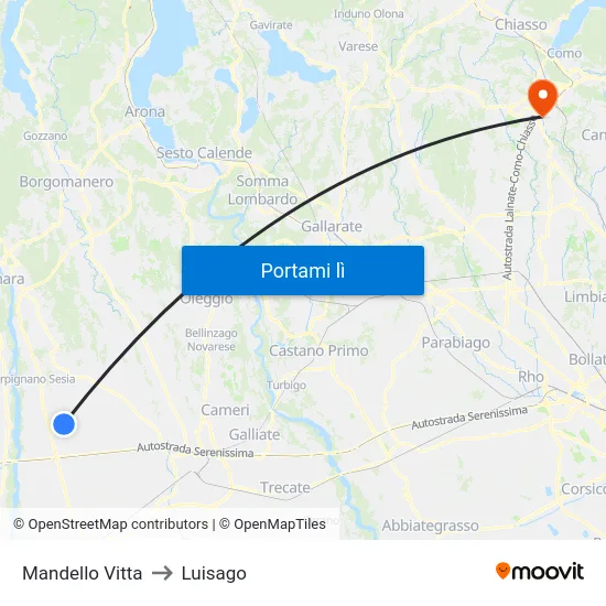Mandello Vitta to Luisago map