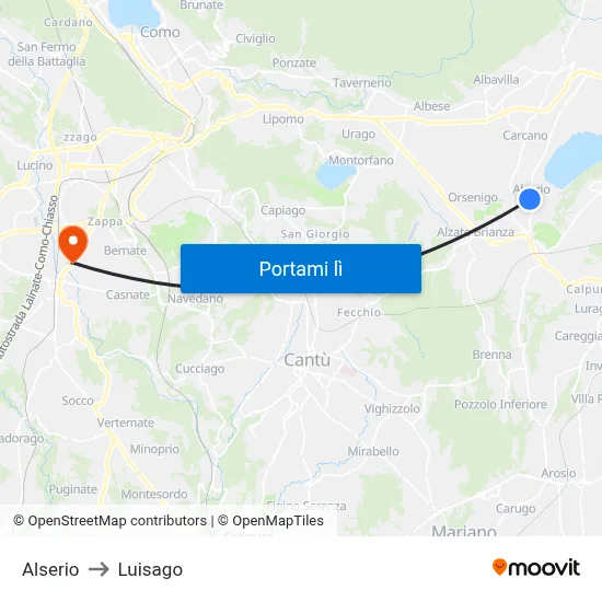 Alserio to Luisago map