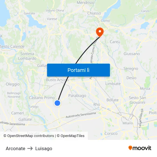 Arconate to Luisago map