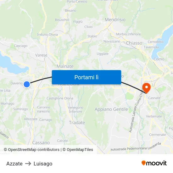 Azzate to Luisago map