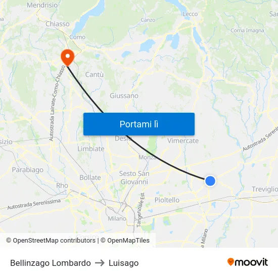 Bellinzago Lombardo to Luisago map