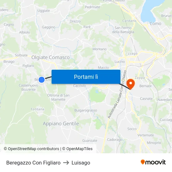 Beregazzo Con Figliaro to Luisago map