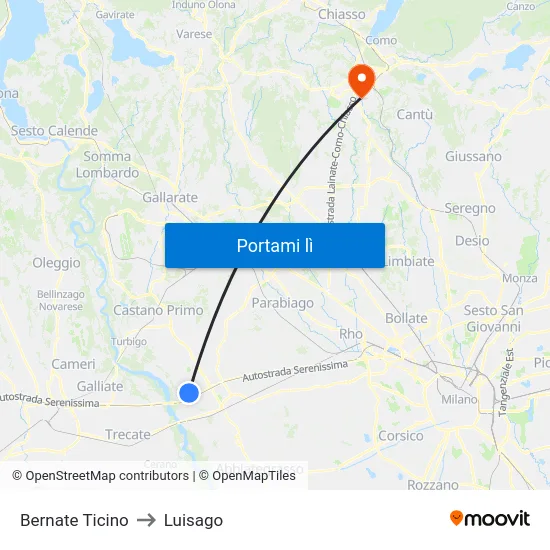 Bernate Ticino to Luisago map