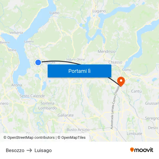 Besozzo to Luisago map